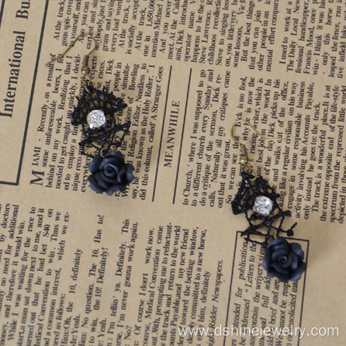 Black Lace Earrings For Womens With Flower Pendant Earrings